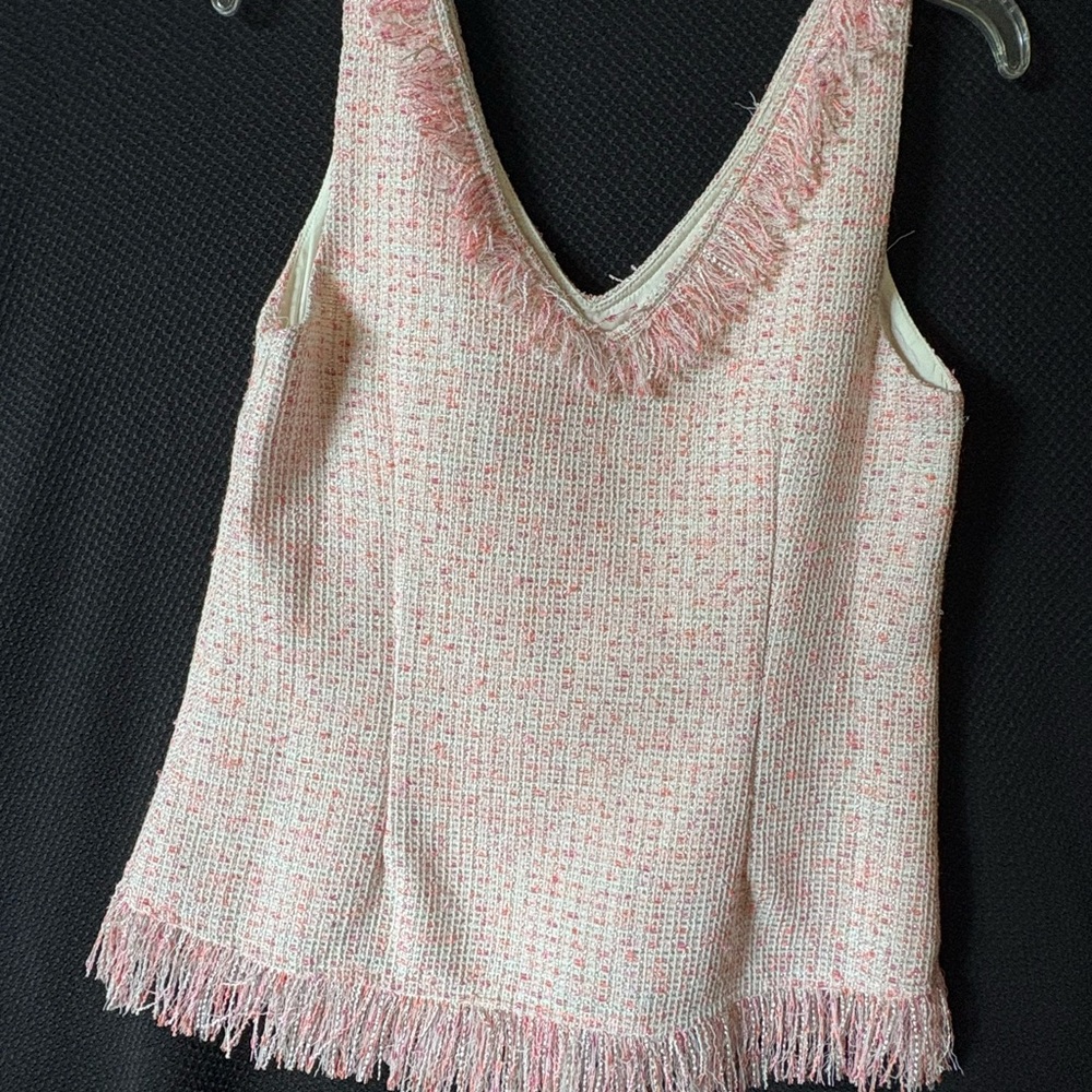 JB by Julie Brown Pink Fringe V-Neck Tank Top